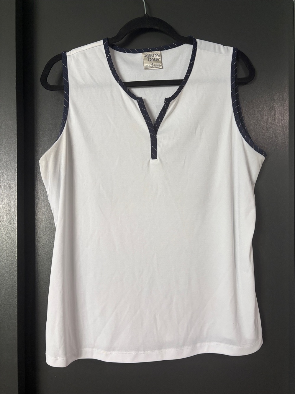 Vintage Allison Daley White Golf Tank Top with Navy Trim